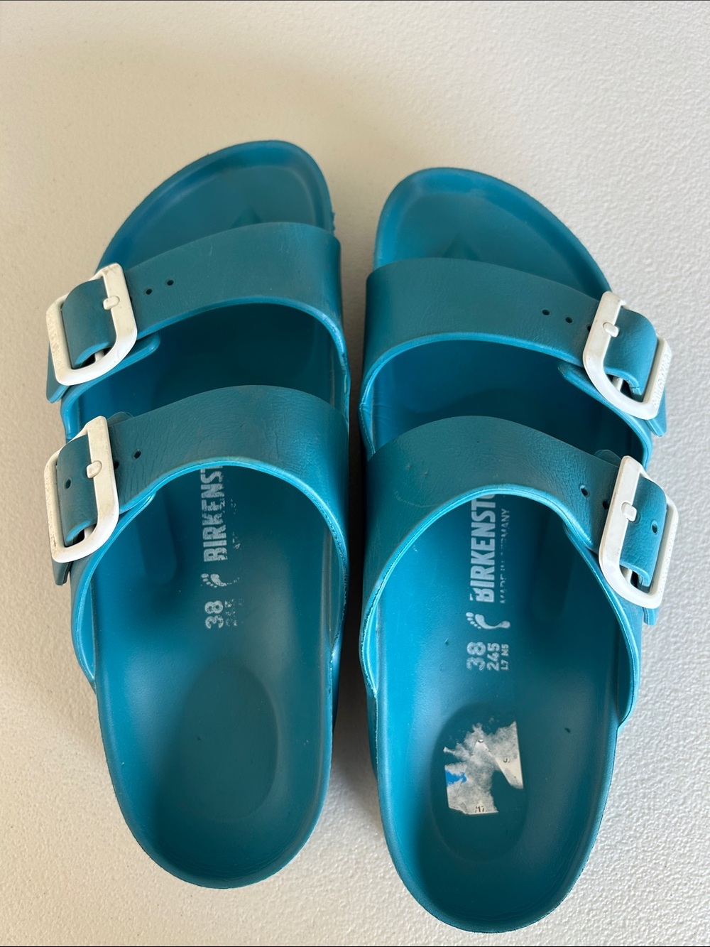 Birkenstock Arizona EVA Slide in Blue with White Buckles 38 - Picture 3 of 7